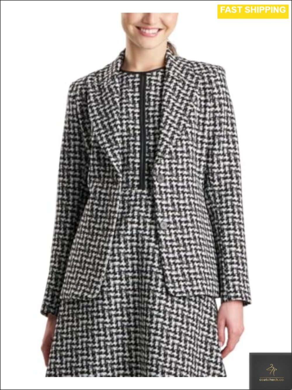 Women's Japanese Check Blazer Woven Jacquard Long Sleeve Zip Short Length